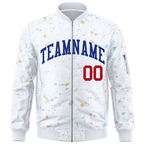 Custom White Royal Varsity Full-Zip Splash Graffiti Pattern Letterman Jacket