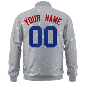 Custom Gray Royal Varsity Full-Zip Splash Graffiti Pattern Letterman Jacket