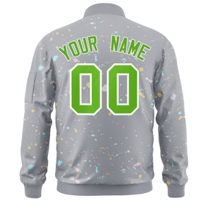 Custom Gray Green-White Varsity Full-Zip Splash Graffiti Pattern Letterman Jacket