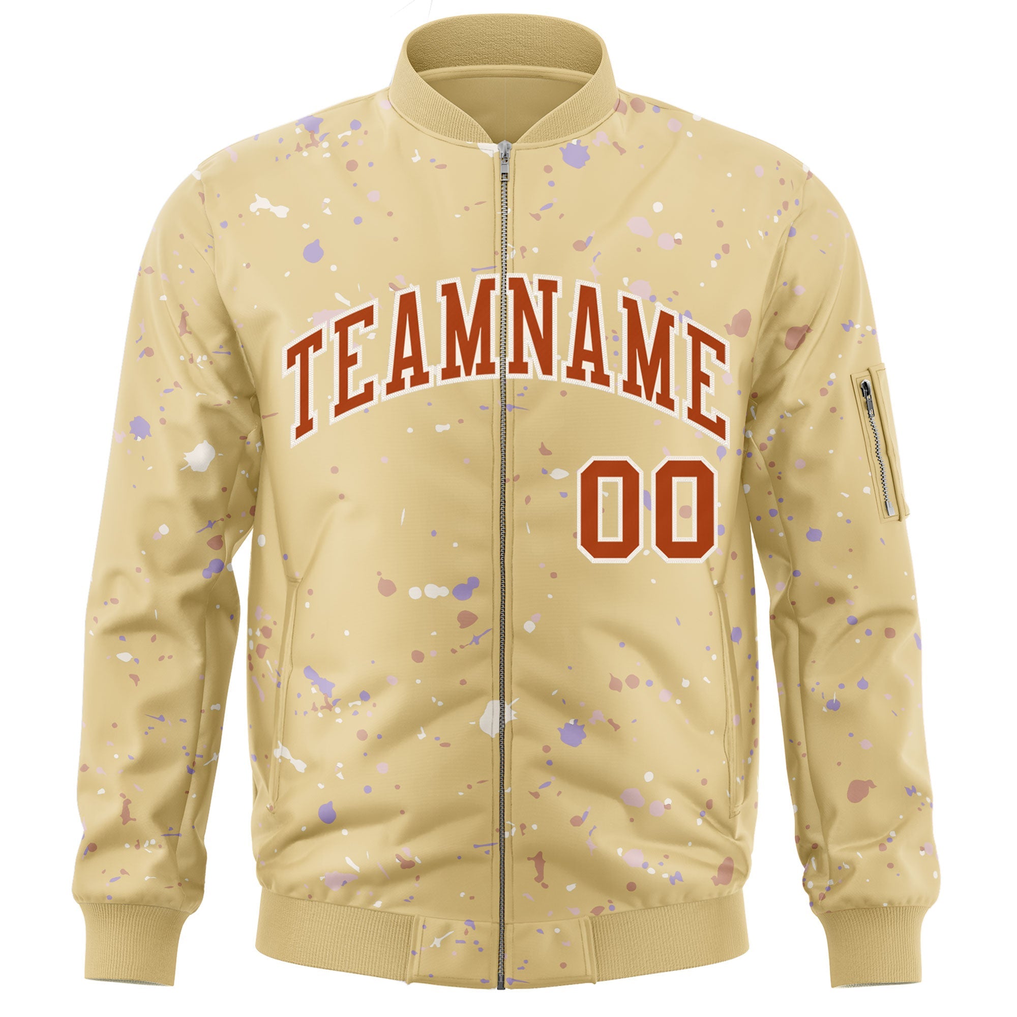 Custom Khaki Orange-White Varsity Full-Zip Splash Graffiti Pattern Letterman Jacket