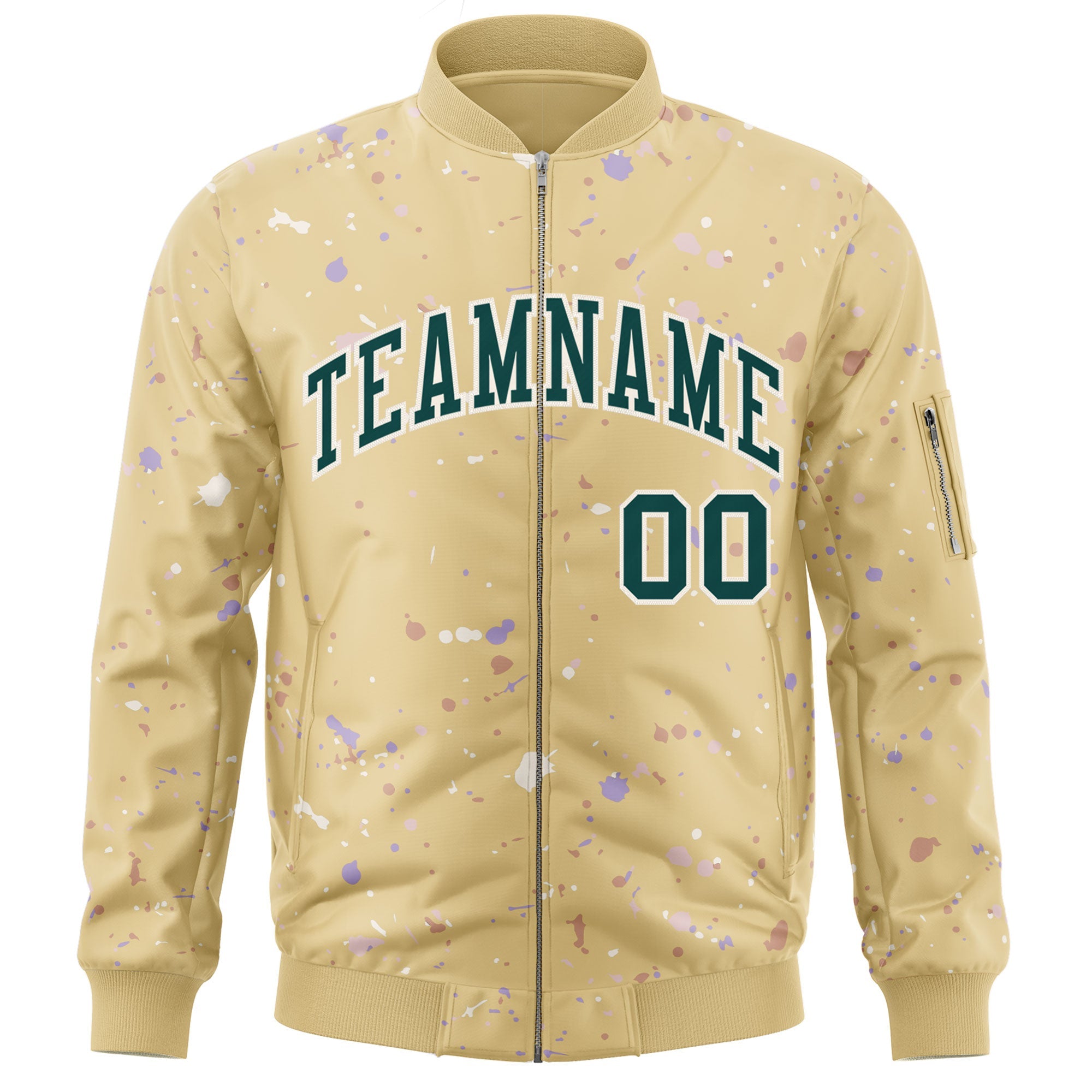 Custom Khaki Midnight Green-White Varsity Full-Zip Splash Graffiti Pattern Letterman Jacket