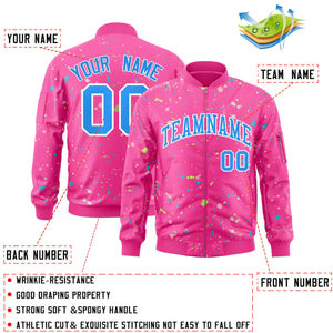 Custom Pink Powder Blue-White Varsity Full-Zip Splash Graffiti Pattern Letterman Jacket