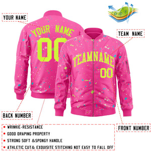 Custom Pink Neon Green Varsity Full-Zip Splash Graffiti Pattern Letterman Jacket