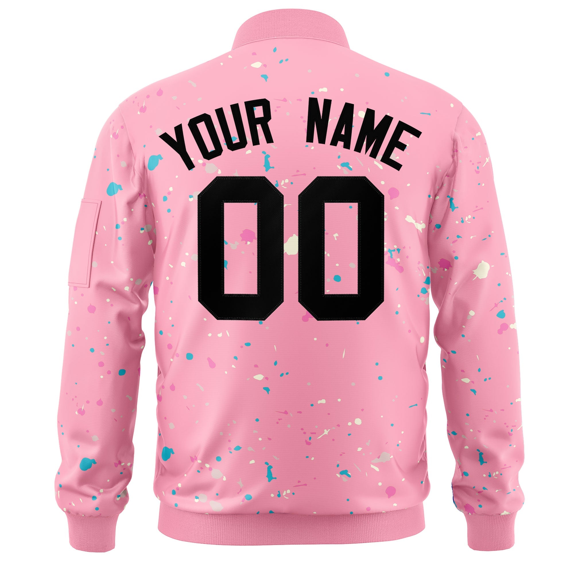 Custom Pink Black Varsity Full-Zip Splash Graffiti Pattern Letterman Jacket