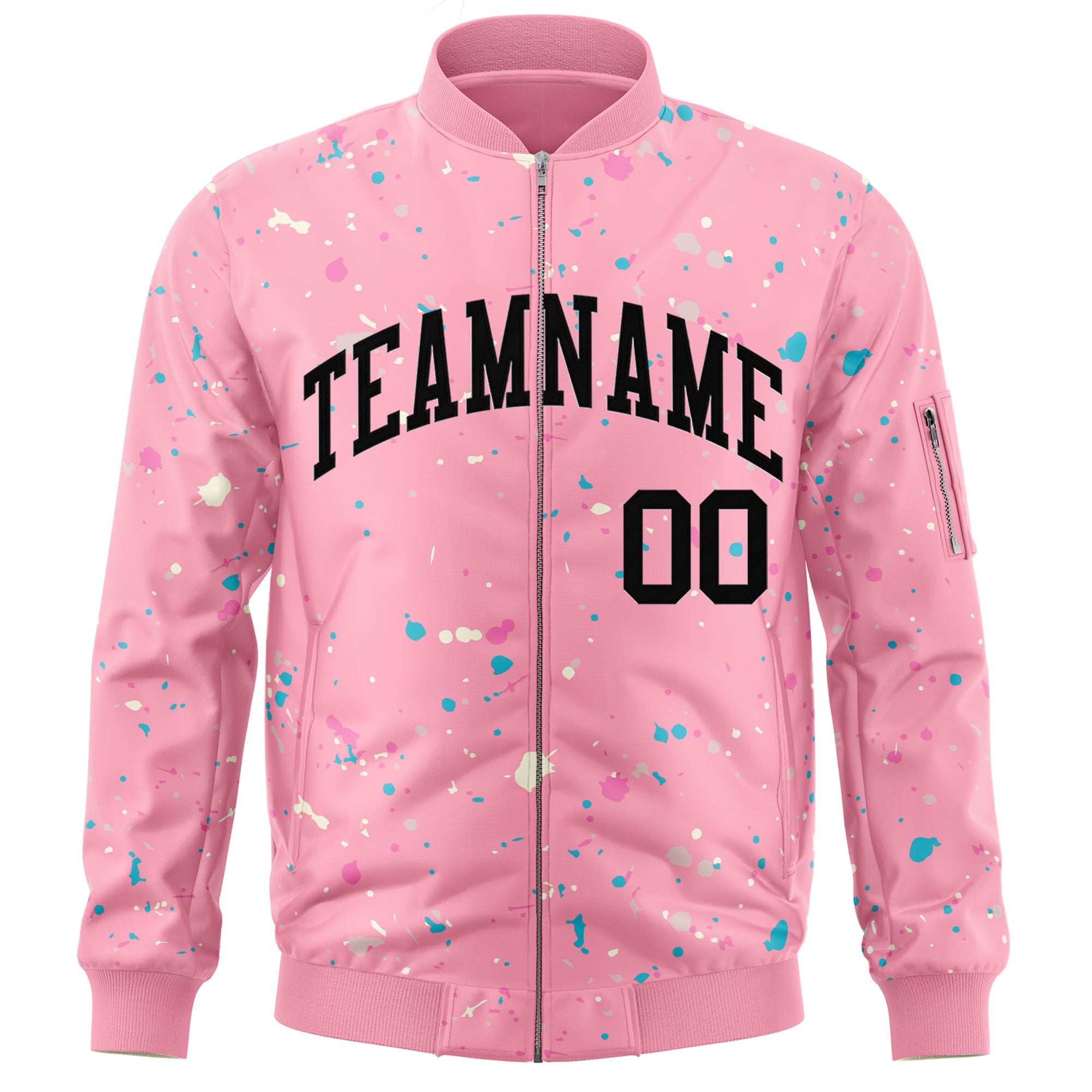 Custom Pink Black Varsity Full-Zip Splash Graffiti Pattern Letterman Jacket