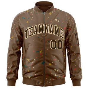 Custom Brown Khaki Varsity Full-Zip Splash Graffiti Pattern Letterman Jacket