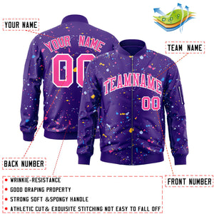 Custom Purple Pink-White Varsity Full-Zip Splash Graffiti Pattern Letterman Jacket