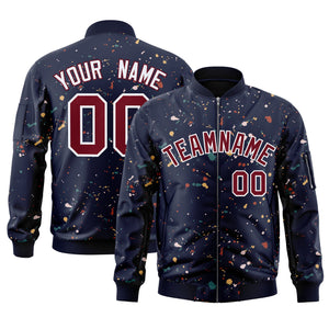 Custom Navy Crimson-White Varsity Full-Zip Splash Graffiti Pattern Letterman Jacket