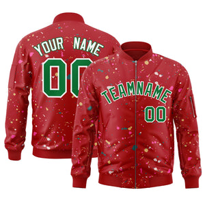 Custom Red Kelly Green Varsity Full-Zip Splash Graffiti Pattern Letterman Jacket