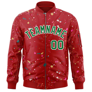 Custom Red Kelly Green Varsity Full-Zip Splash Graffiti Pattern Letterman Jacket