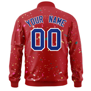 Custom Red Royal-White Varsity Full-Zip Splash Graffiti Pattern Letterman Jacket