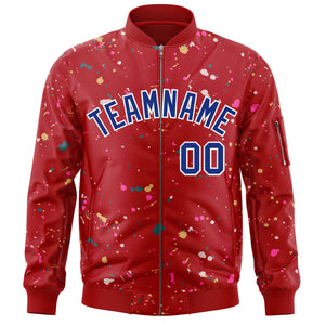 Custom Red Royal-White Varsity Full-Zip Splash Graffiti Pattern Letterman Jacket