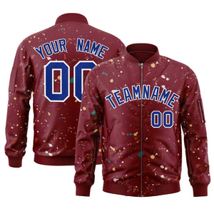 Custom Crimson Royal Varsity Full-Zip Splash Graffiti Pattern Letterman Jacket