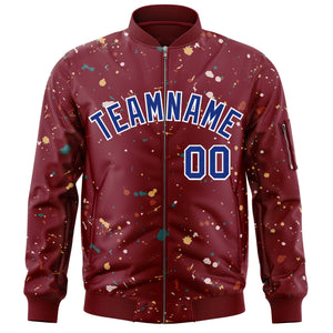 Custom Crimson Royal Varsity Full-Zip Splash Graffiti Pattern Letterman Jacket