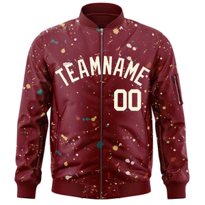 Custom Crimson Cream Varsity Full-Zip Splash Graffiti Pattern Letterman Jacket