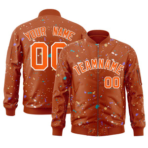 Custom Orange White Varsity Full-Zip Splash Graffiti Pattern Letterman Jacket