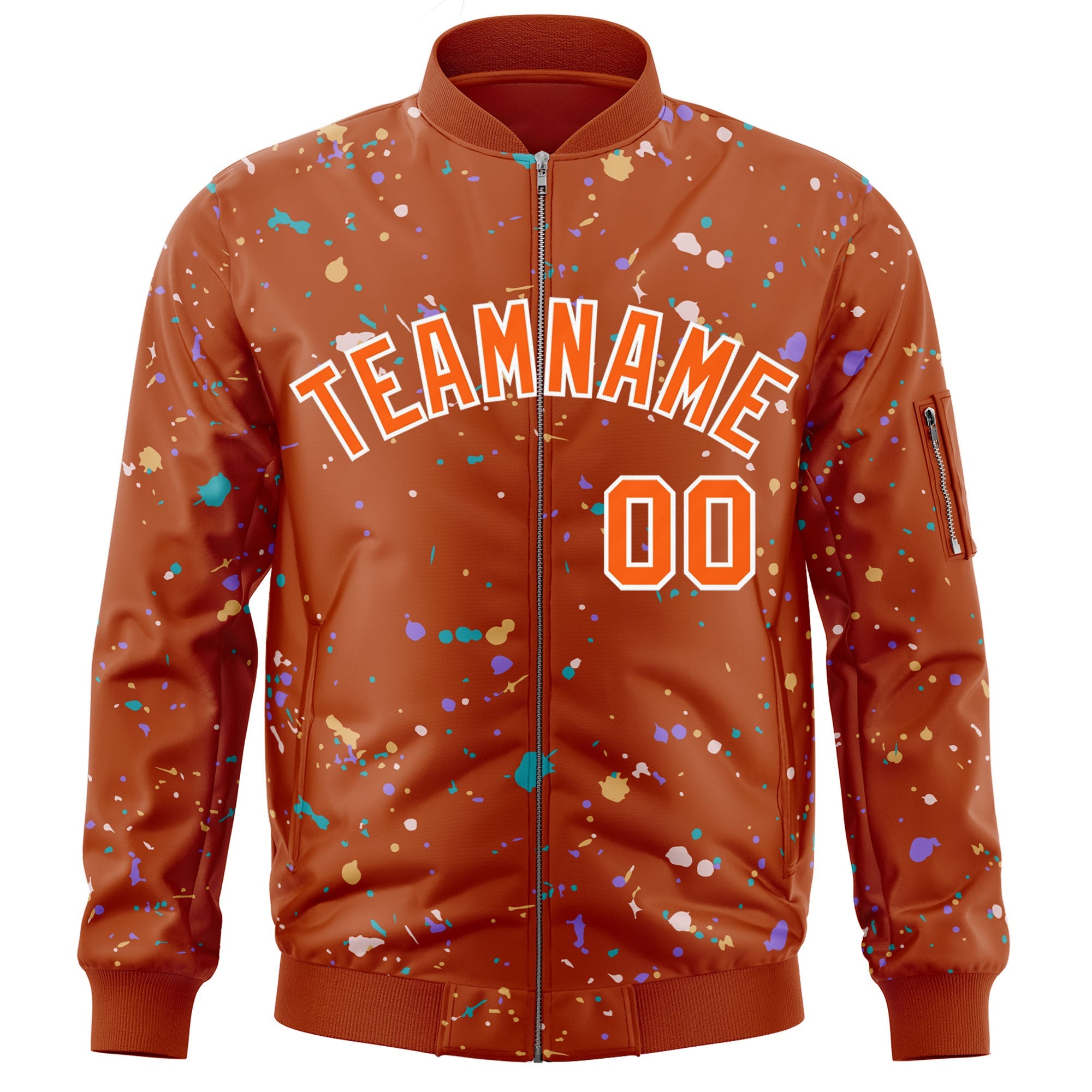 Custom Orange White Varsity Full-Zip Splash Graffiti Pattern Letterman Jacket