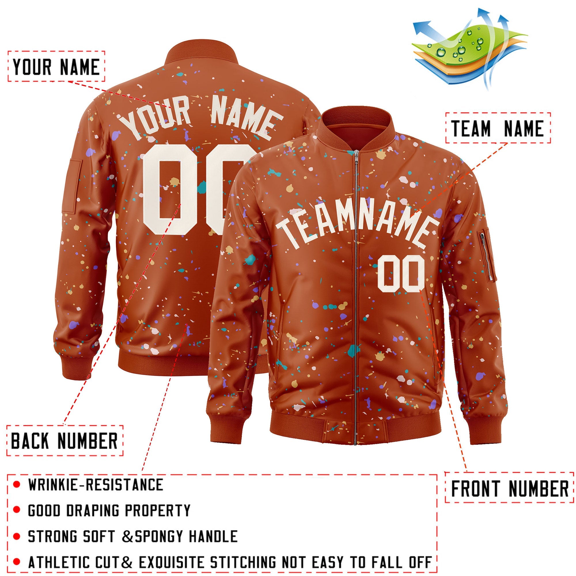 Custom Orange Cream Varsity Full-Zip Splash Graffiti Pattern Letterman Jacket