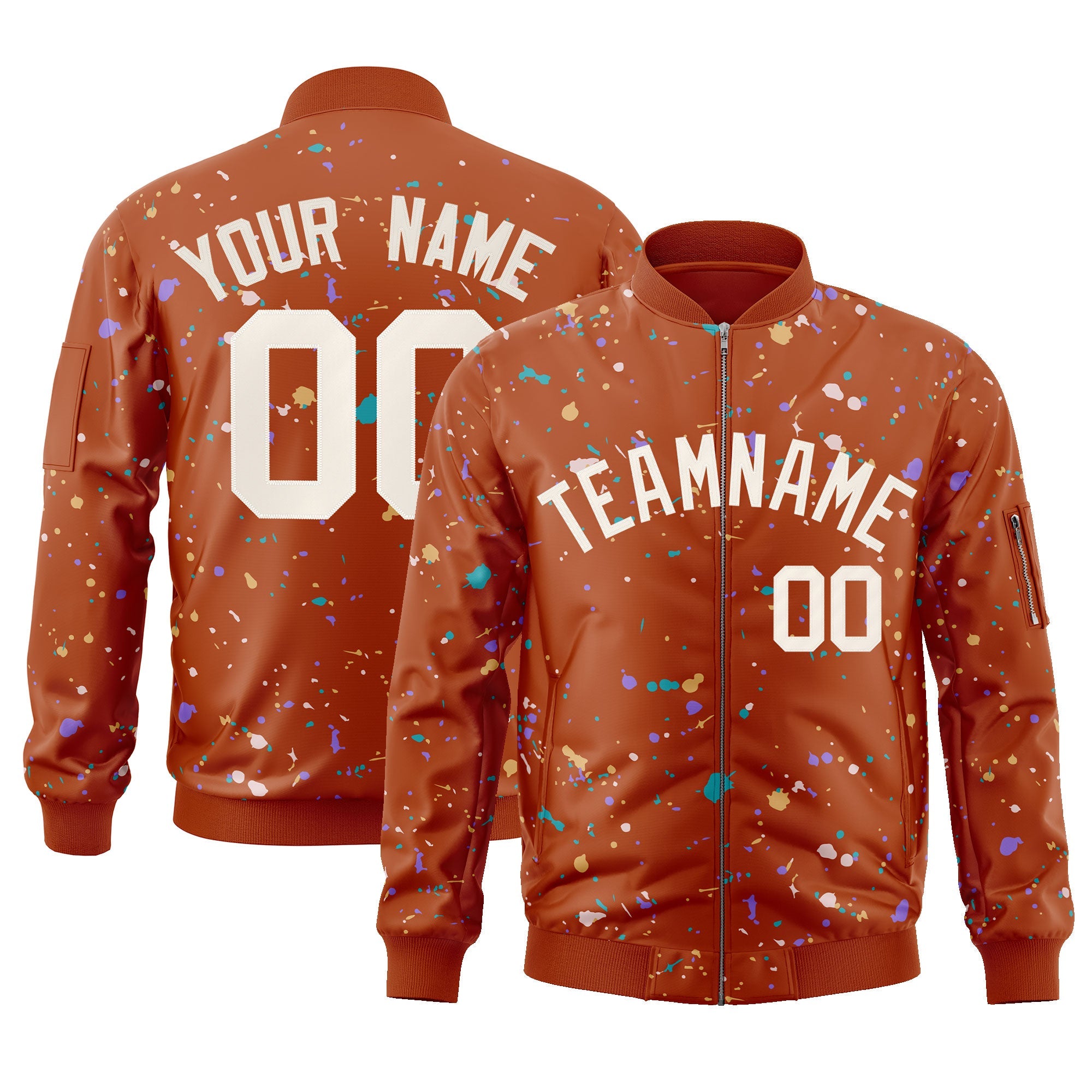 Custom Orange Cream Varsity Full-Zip Splash Graffiti Pattern Letterman Jacket