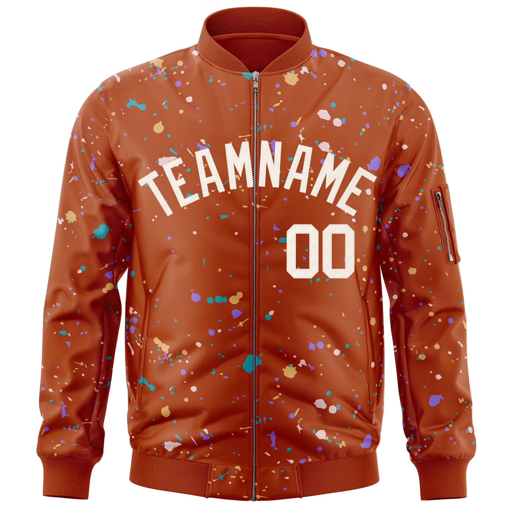 Custom Orange Cream Varsity Full-Zip Splash Graffiti Pattern Letterman Jacket