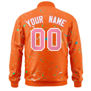 Custom Orange Pink-White Varsity Full-Zip Splash Graffiti Pattern Letterman Jacket