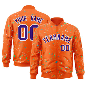 Custom Orange Purple-White Varsity Full-Zip Splash Graffiti Pattern Letterman Jacket