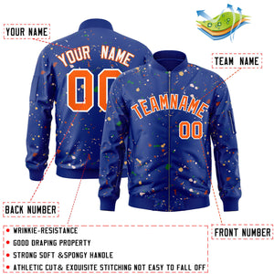 Custom Royal Orange-White Varsity Full-Zip Splash Graffiti Pattern Letterman Jacket