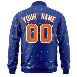 Custom Royal Orange-White Varsity Full-Zip Splash Graffiti Pattern Letterman Jacket