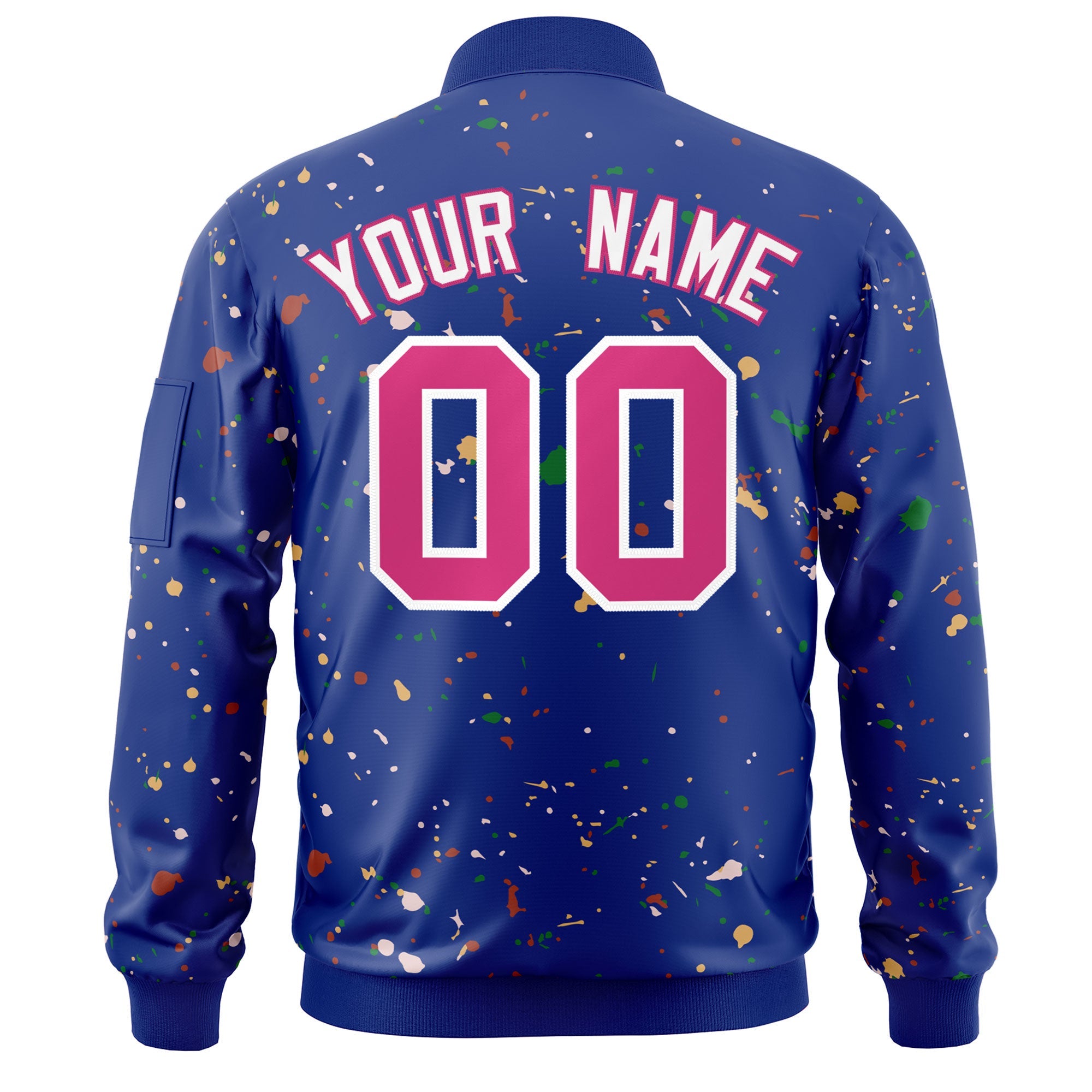 Custom Royal Pink-White Varsity Full-Zip Splash Graffiti Pattern Letterman Jacket