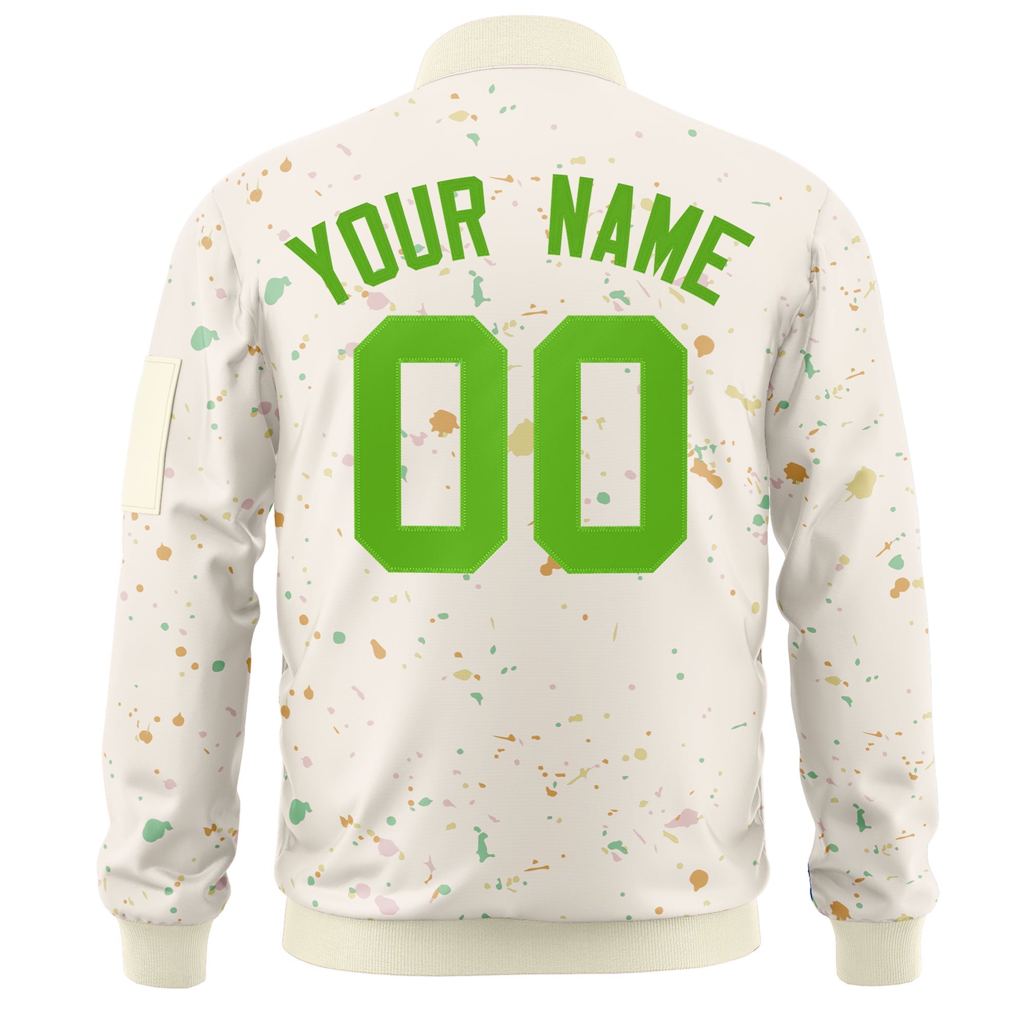 Custom Cream Green Varsity Full-Zip Splash Graffiti Pattern Letterman Jacket