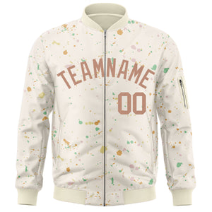 Custom Cream Brown Varsity Full-Zip Splash Graffiti Pattern Letterman Jacket