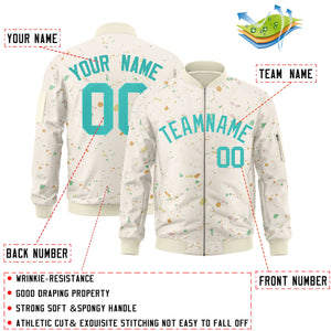 Custom Cream Aqua Varsity Full-Zip Splash Graffiti Pattern Letterman Jacket