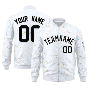 Custom White Black Varsity Full-Zip Splash Graffiti Pattern Letterman Jacket