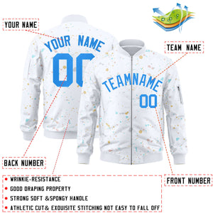 Custom White Powder Blue Varsity Full-Zip Splash Graffiti Pattern Letterman Jacket