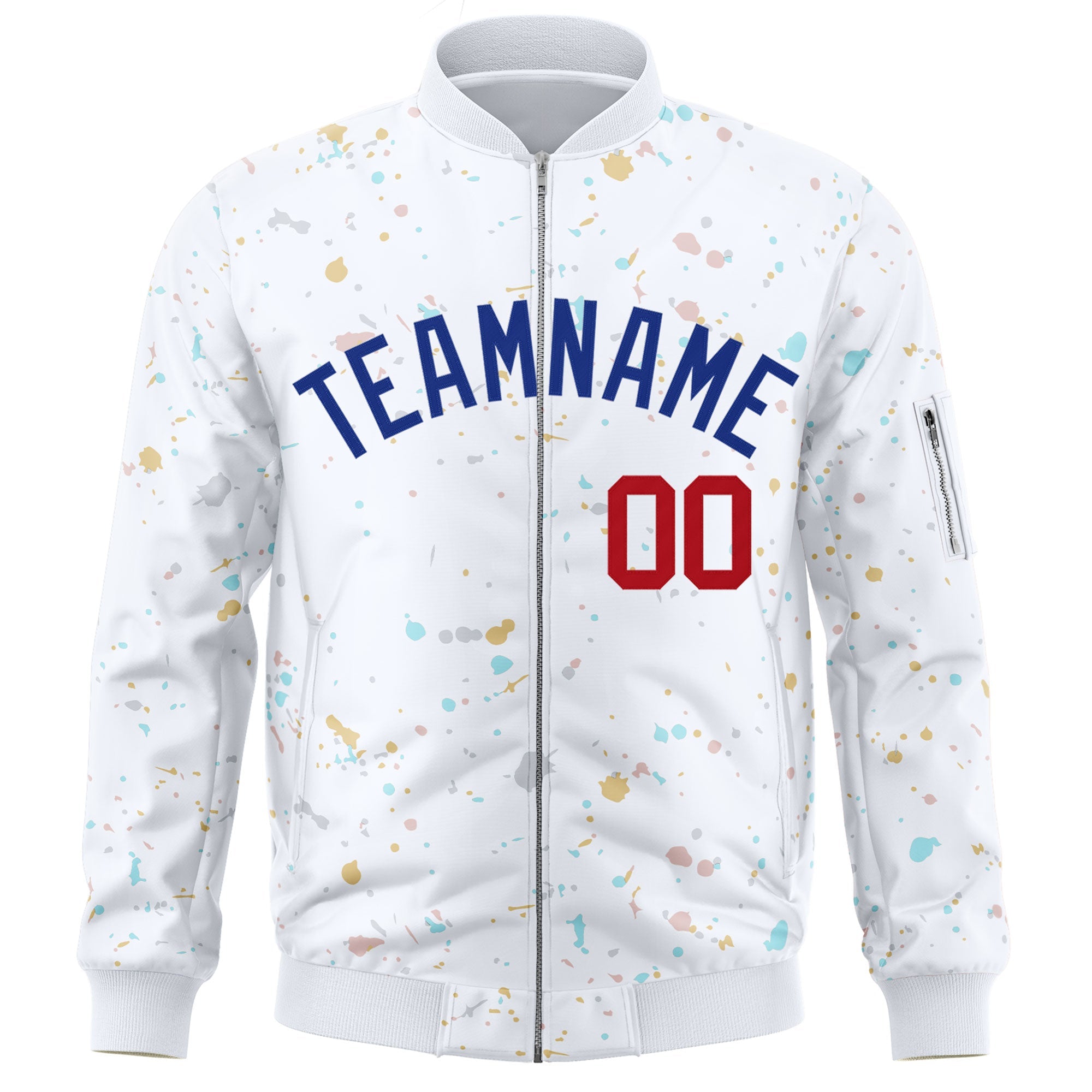 Custom White Royal Varsity Full-Zip Splash Graffiti Pattern Letterman Jacket