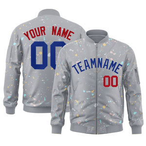 Custom Gray Royal Varsity Full-Zip Splash Graffiti Pattern Letterman Jacket