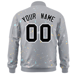 Custom Gray Black-White Varsity Full-Zip Splash Graffiti Pattern Letterman Jacket