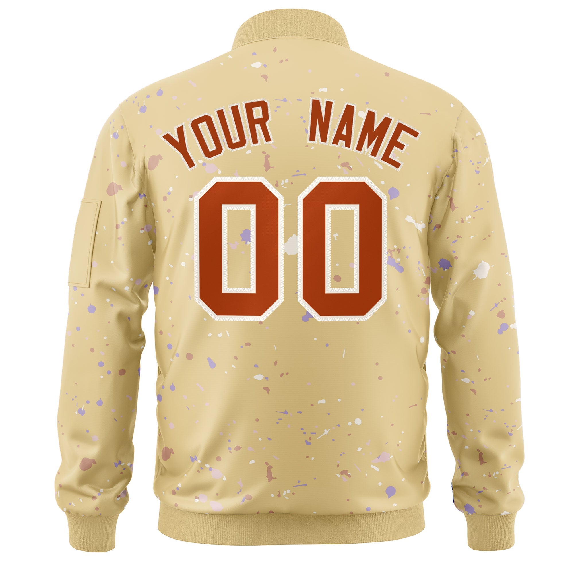 Custom Khaki Orange-White Varsity Full-Zip Splash Graffiti Pattern Letterman Jacket