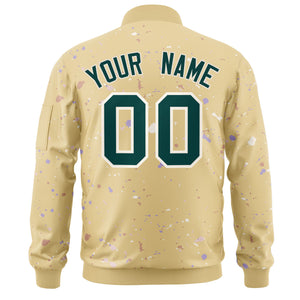 Custom Khaki Midnight Green-White Varsity Full-Zip Splash Graffiti Pattern Letterman Jacket