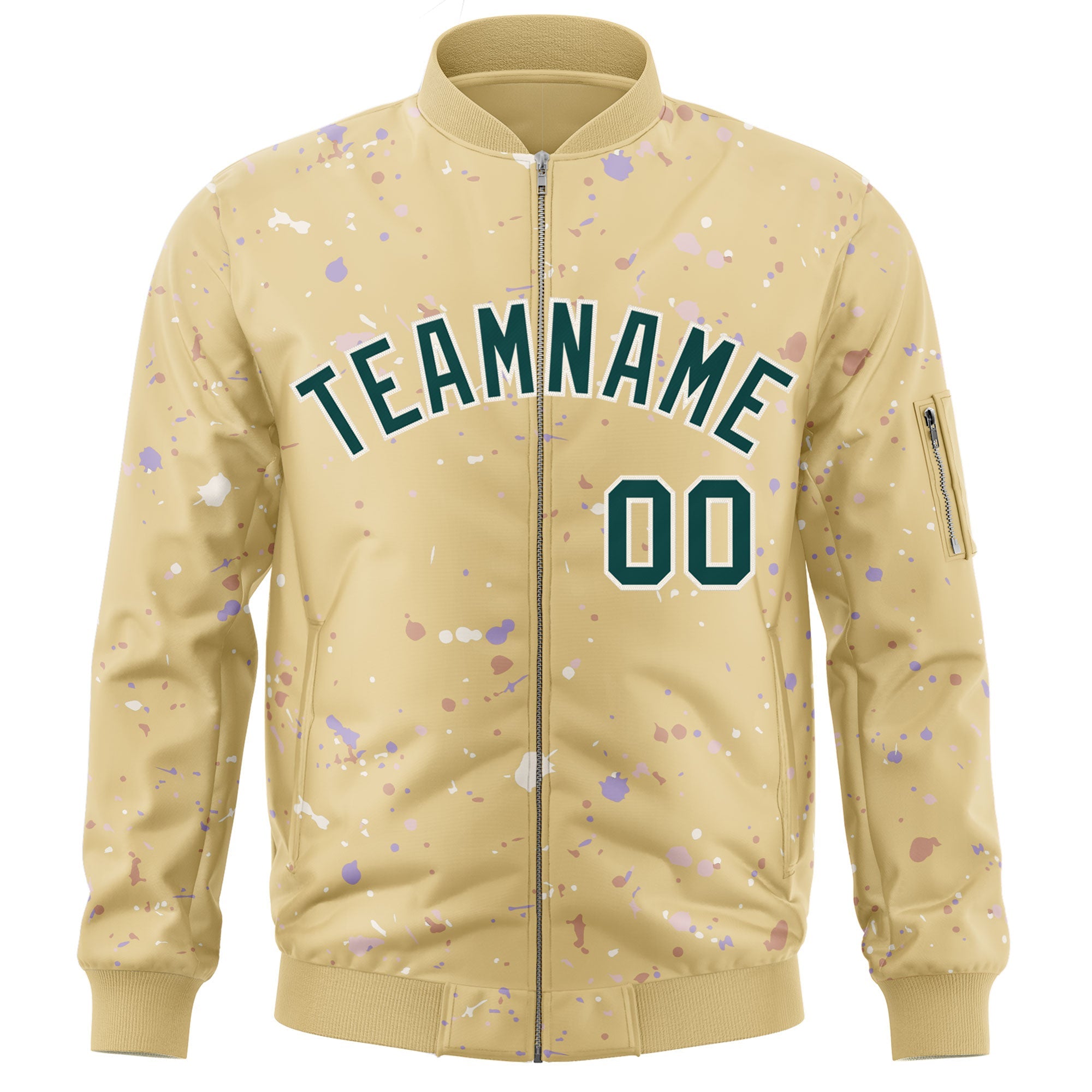 Custom Khaki Midnight Green-White Varsity Full-Zip Splash Graffiti Pattern Letterman Jacket