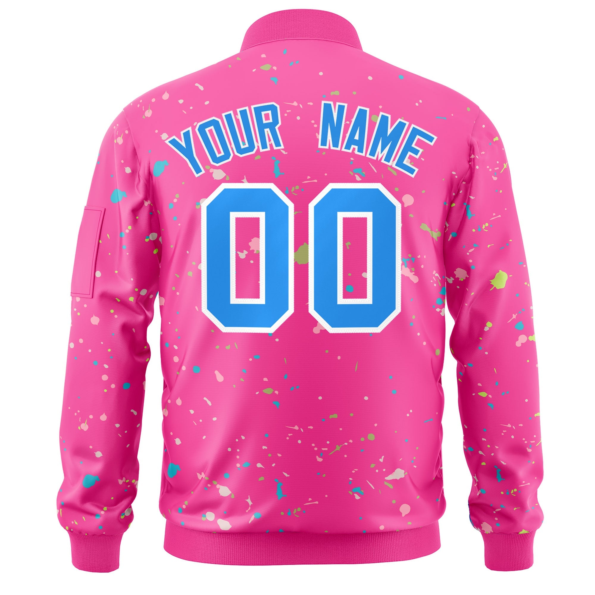 Custom Pink Powder Blue-White Varsity Full-Zip Splash Graffiti Pattern Letterman Jacket