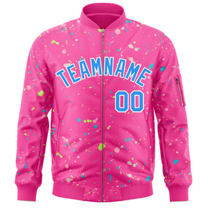 Custom Pink Powder Blue-White Varsity Full-Zip Splash Graffiti Pattern Letterman Jacket