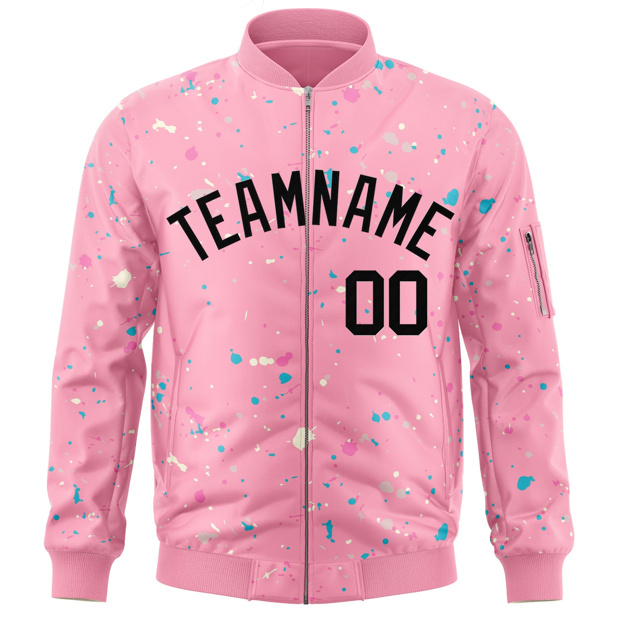 Custom Pink Black Varsity Full-Zip Splash Graffiti Pattern Letterman Jacket