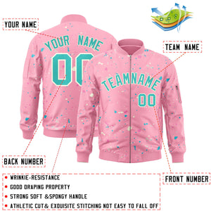 Custom Pink Aqua Varsity Full-Zip Splash Graffiti Pattern Letterman Jacket