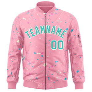 Custom Pink Aqua Varsity Full-Zip Splash Graffiti Pattern Letterman Jacket