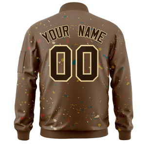 Custom Brown Khaki Varsity Full-Zip Splash Graffiti Pattern Letterman Jacket