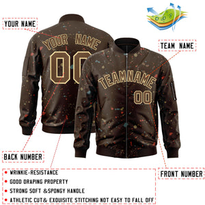 Custom Brown Khaki Varsity Full-Zip Splash Graffiti Pattern Letterman Jacket