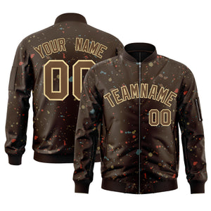 Custom Brown Khaki Varsity Full-Zip Splash Graffiti Pattern Letterman Jacket