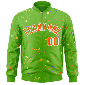 Custom Green Orange-White Varsity Full-Zip Splash Graffiti Pattern Letterman Jacket