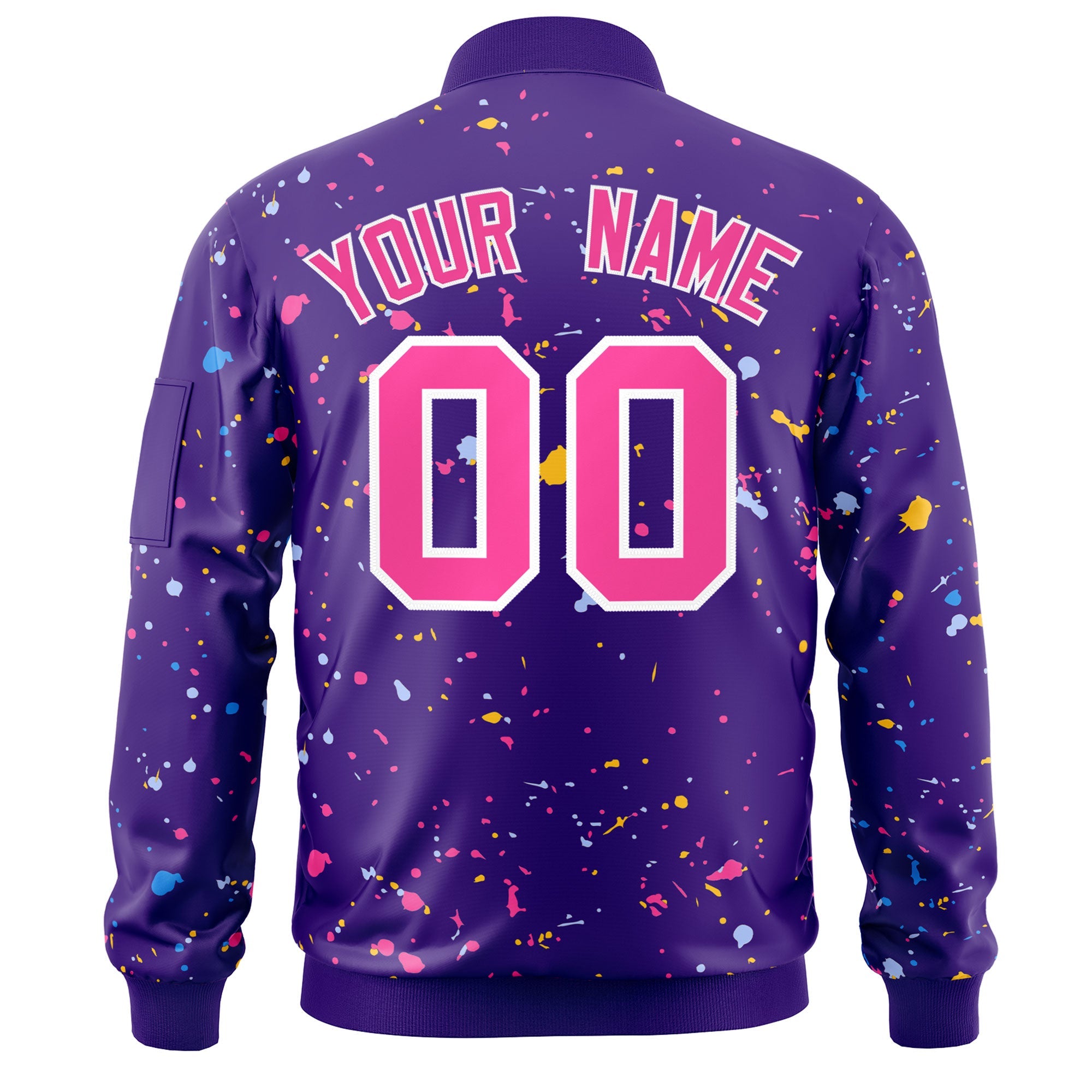 Custom Purple Pink-White Varsity Full-Zip Splash Graffiti Pattern Letterman Jacket